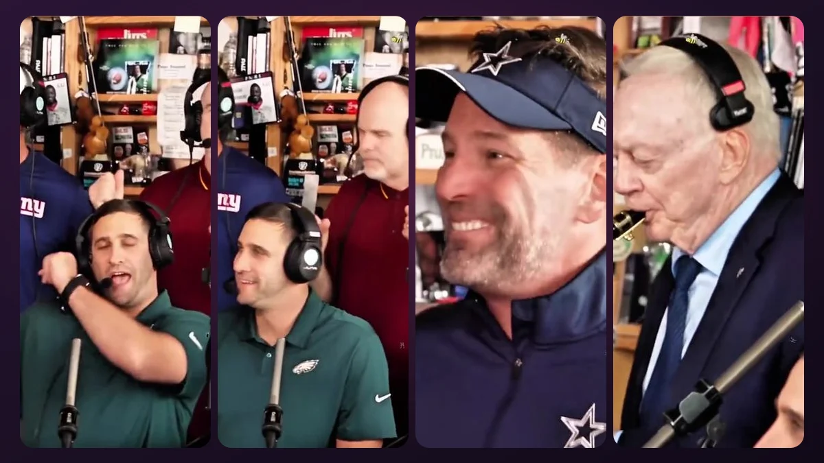 Four stills from an NFL-style Tiny Desk sample video